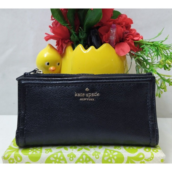 Kate Spade New York Black Pebbled Leather Credit Card ID Window Bifold Wallet - Picture 2 of 12